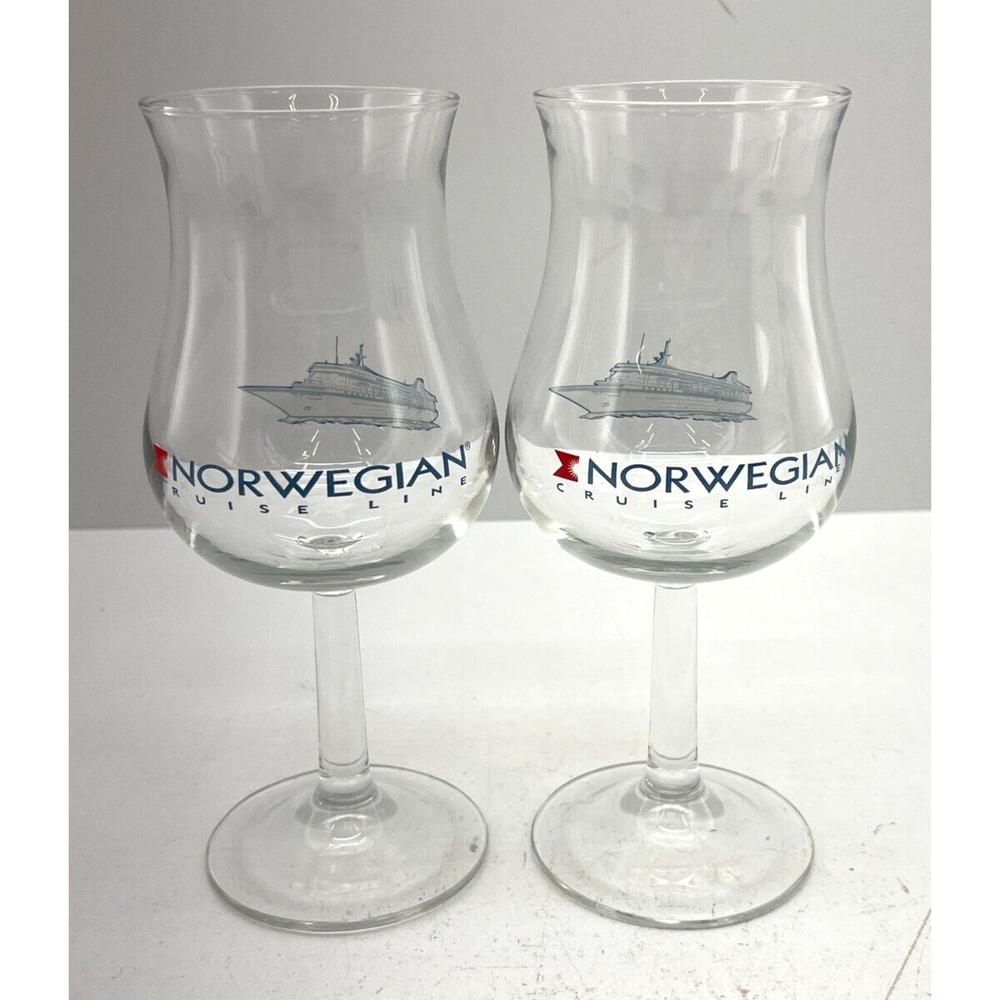 Set of 2 NCL Norwegian Cruise Line Hurricane Clear Glass Wine Cocktail Barware